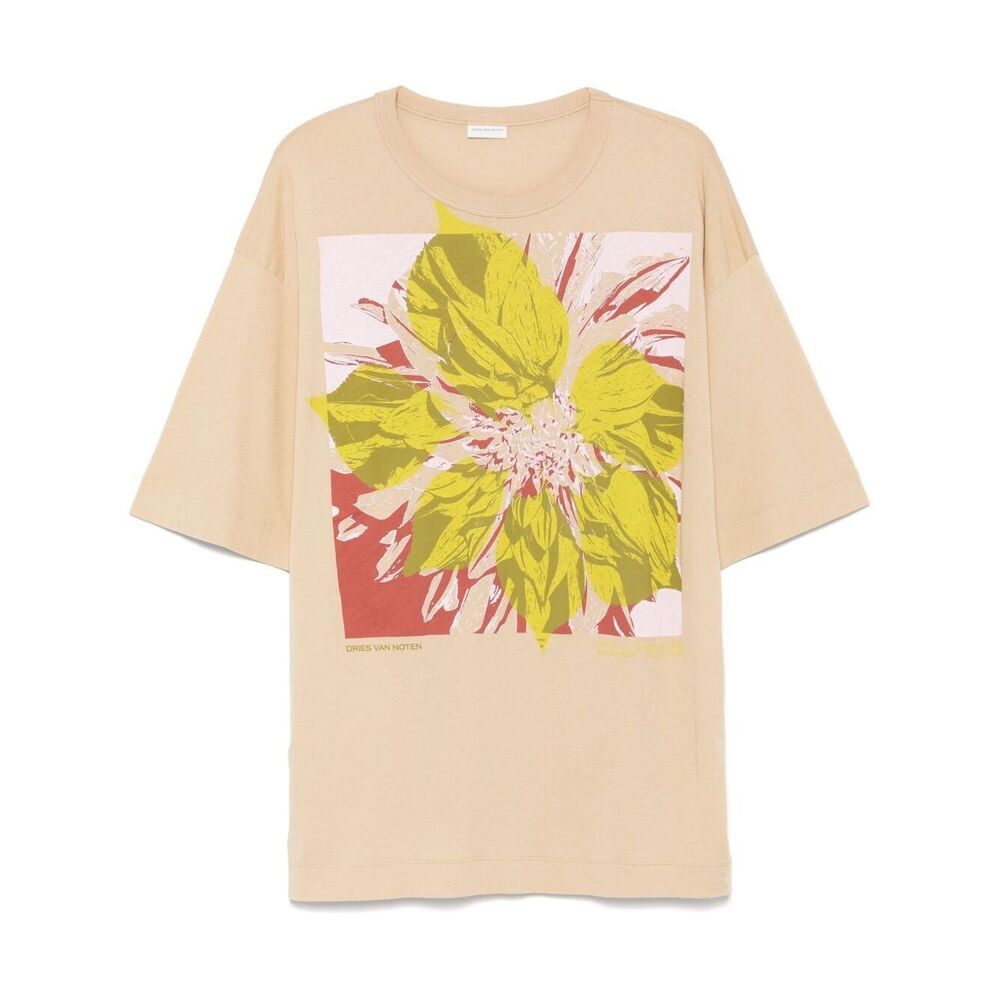 DRIES VAN NOTEN Relaxed-Fit Beige Crew Neck T-Shirt